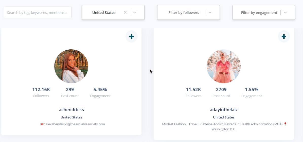 Filter influencers by hashtag or audience